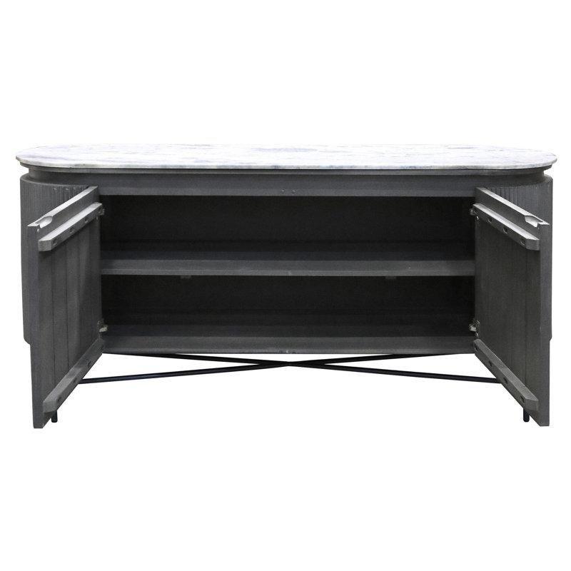 Antrasit Gri Masif Mango Ağacı Yivli Kapaklı Granit Tablalı Üstü Mermer Konsol - 163x49x82 cm - 129175