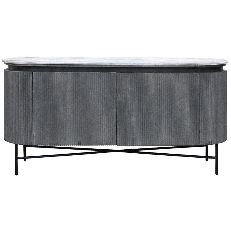 Antrasit Gri Masif Mango Ağacı Yivli Kapaklı Granit Tablalı Üstü Mermer Konsol - 163x49x82 cm - 129175
