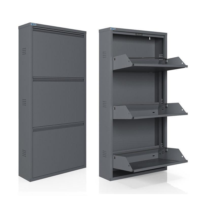 Antrasit Gri Metal 3 Katlı Antibakteriyel Düşer Kapaklı Ayakkabılık - 103x50 cm - 120811