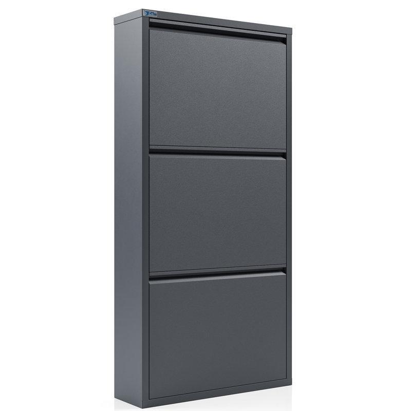 Antrasit Gri Metal 3 Katlı Antibakteriyel Düşer Kapaklı Ayakkabılık - 103x50 cm - 120811