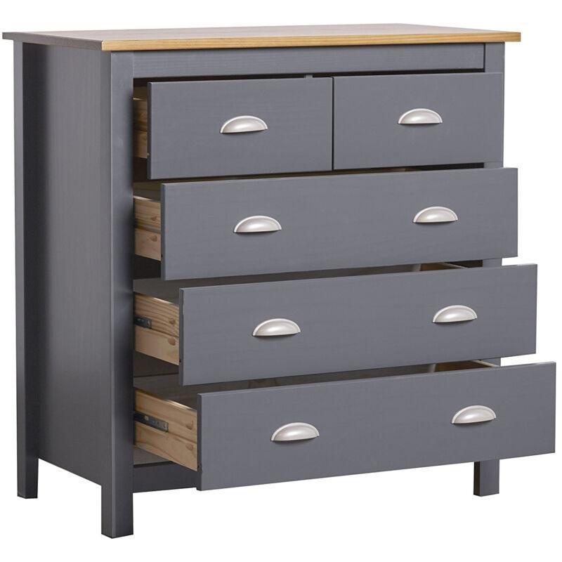 Antrasit Masif Çam Ağacı 5 Çekmeceli Metal Raylı Şifonyer - 79x40x80 cm - 123153