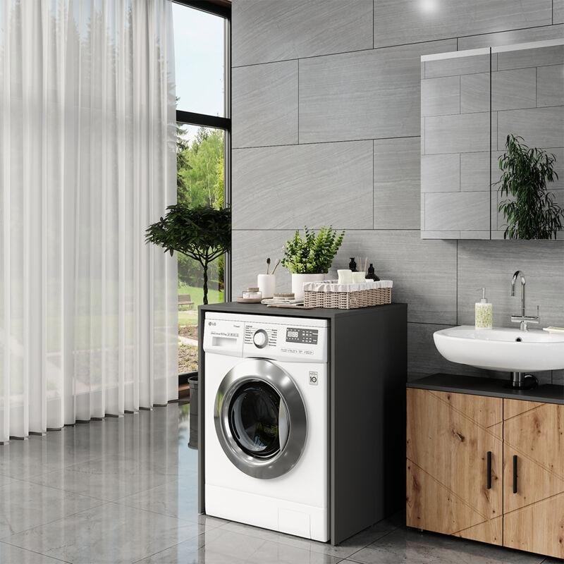 Antrasit MDF ve Yonga Levha Raflı Çamaşır Makinesi Dolabı-68x89x61 cm - 118226