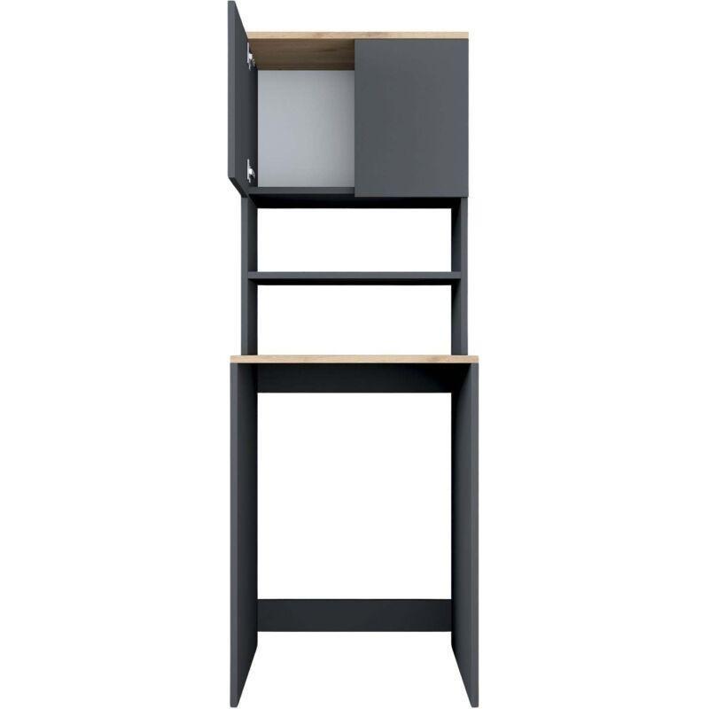 Antrasit Melamin Kaplı Yonga Levha Raflı Çamaşır Makinesi Dolabı-65x60x184 cm - 118099