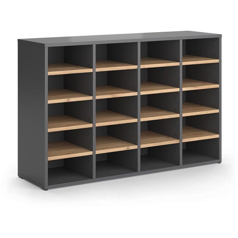 Antrasit Meşe Detaylı Endüstriyel Ahşap 20 Bölmeli Açık Raflı Ayakkabılık - 104x33x66 cm - 120211