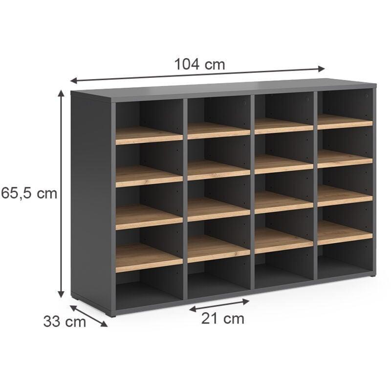 Antrasit Meşe Detaylı Endüstriyel Ahşap 20 Bölmeli Açık Raflı Ayakkabılık - 104x33x66 cm - 120211