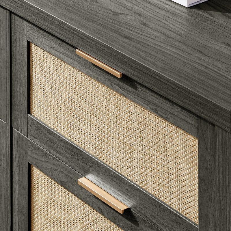 Antrasit Rattan Detaylı Rose Gold Kulplu 6 Çekmeceli Şifonyer - 120x40x81 cm - 122686