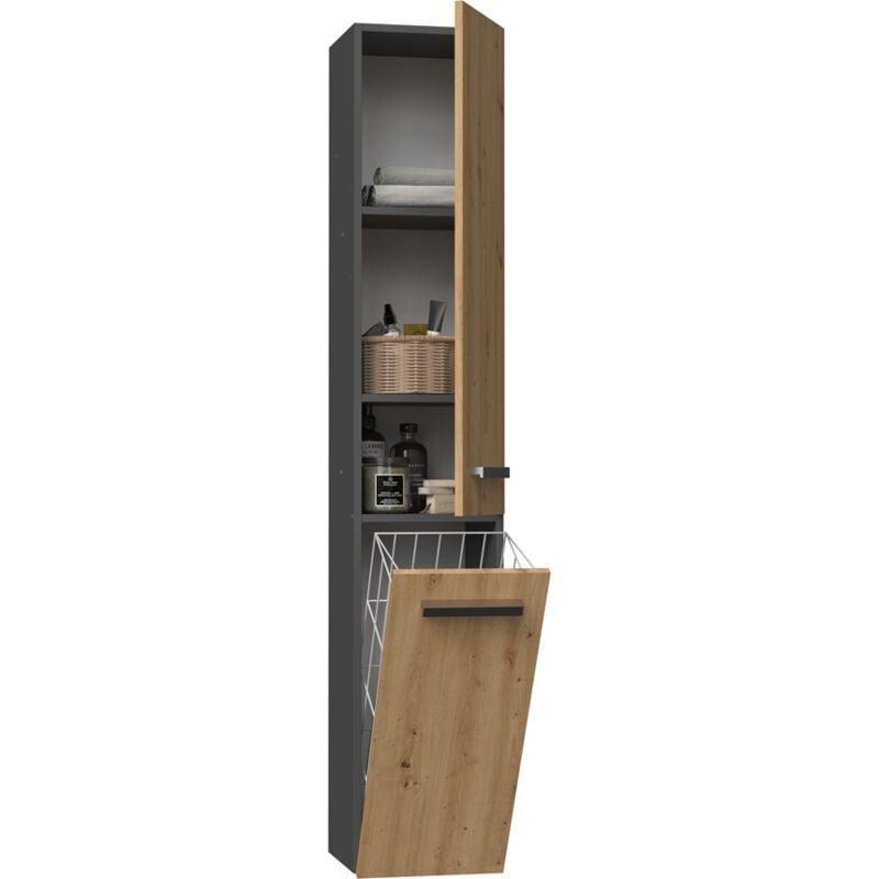 Antrasit Suntalam Kapak Yönü Seçilebilir Raflı Banyo Dolabı-31x99x174 cm - 113587