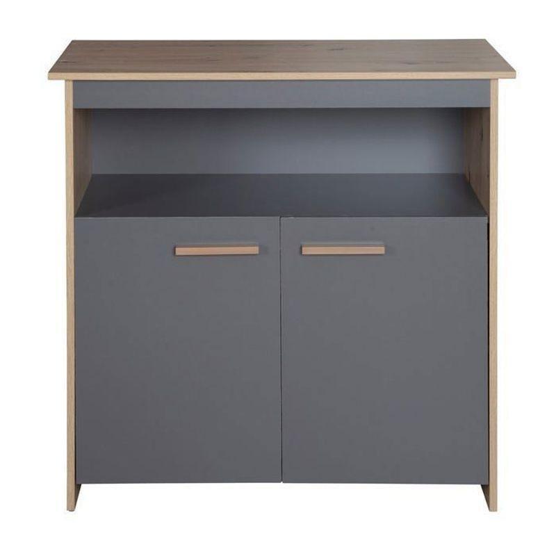 Antrasit ve Kent Meşe Rengi Masif Ahşap Kulplu Çıkarılabilir Üniteli 2 Kapaklı Şifonyer - 88x98 cm - 123618
