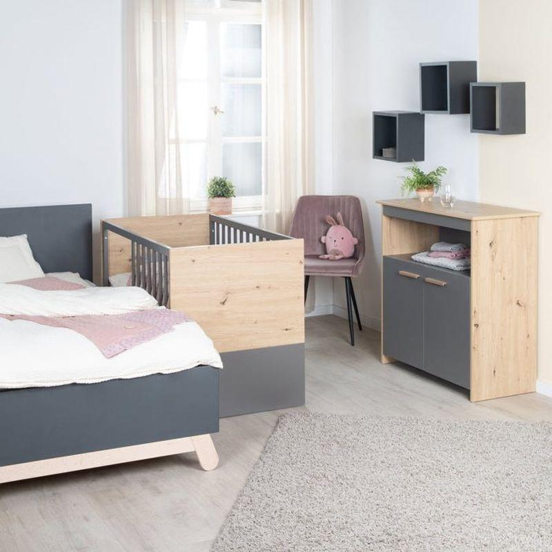 Antrasit ve Kent Meşe Rengi Masif Ahşap Kulplu Çıkarılabilir Üniteli 2 Kapaklı Şifonyer - 88x98 cm - 123618