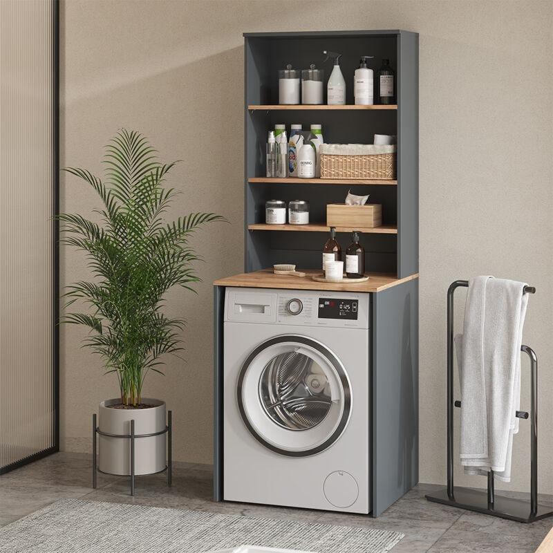 Antrasit Yonga Levha Raflı Çamaşır Makinesi Dolabı-68x88 cm - 117994