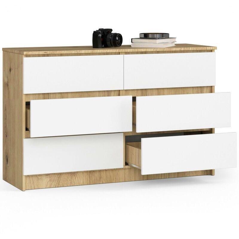 Artisan Meşe ve Beyaz Lamine 6 Çekmeceli Modern Şifonyer - 120x40x77 cm - 123333