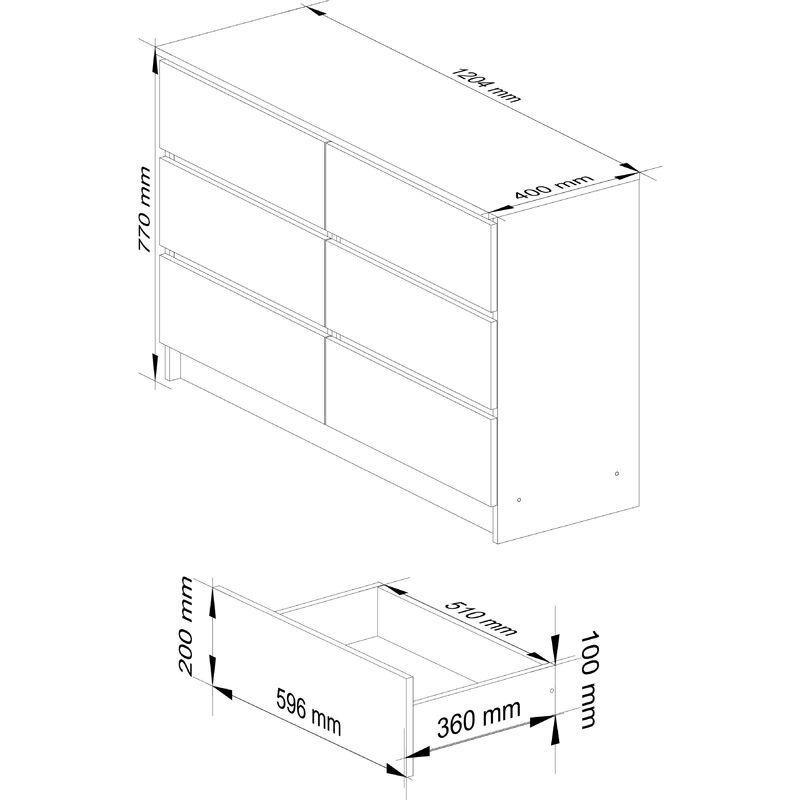 Artisan Meşe ve Beyaz Lamine 6 Çekmeceli Modern Şifonyer - 120x40x77 cm - 123333