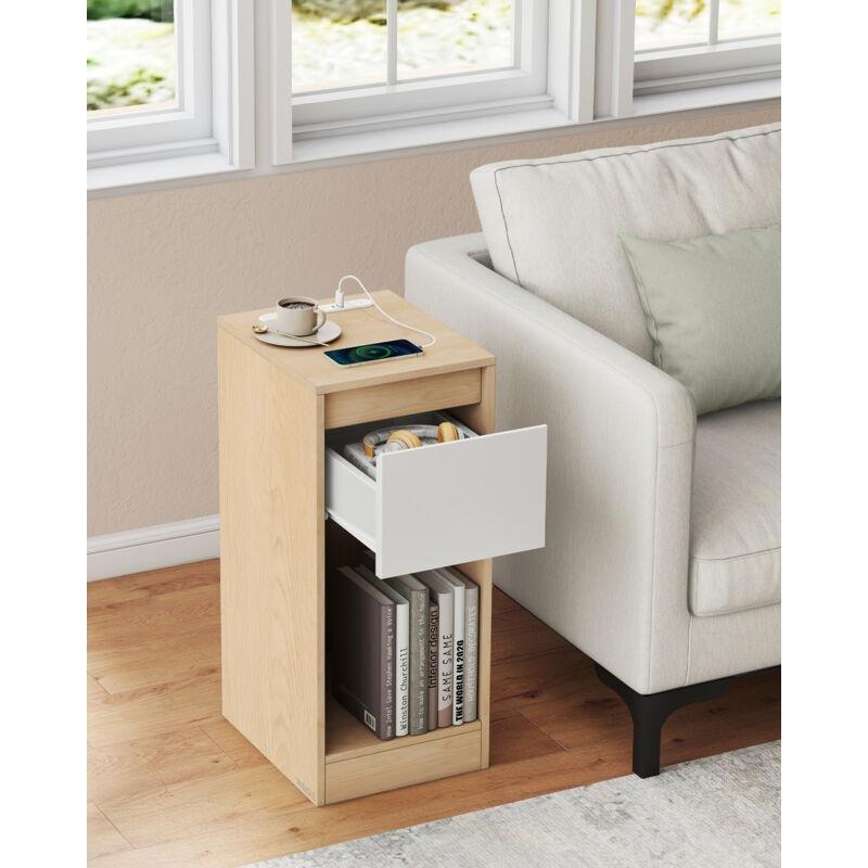 Badem Sarısı ve Beyaz MDF Dokunmatik LED Aydınlatmalı USB Şarjlı Çekmeceli Komodin - 25x30x60 cm - 127698
