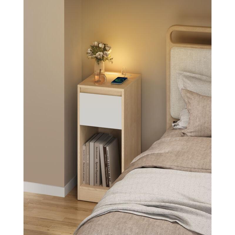 Badem Sarısı ve Beyaz MDF Dokunmatik LED Aydınlatmalı USB Şarjlı Çekmeceli Komodin - 25x30x60 cm - 127698