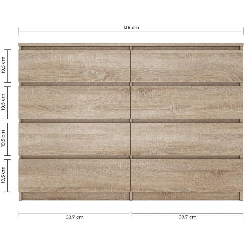 Bej Ahşap Görünümlü 8 Çekmeceli Kulpsuz Tasarım Şifonyer - 138x97 cm - 123271