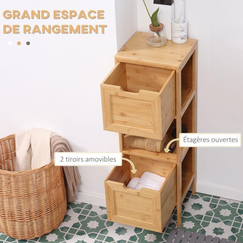 Bej Bambu Ayaklı 2 Çekmeceli Raflı Banyo Dolabı-30x30x90 cm - 113743