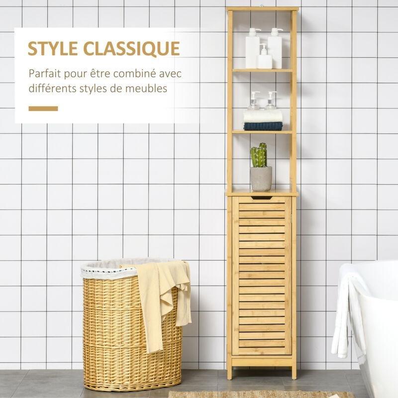 Bej Bambu MDF Raflı Banyo Dolabı-34x30x173 cm - 113710