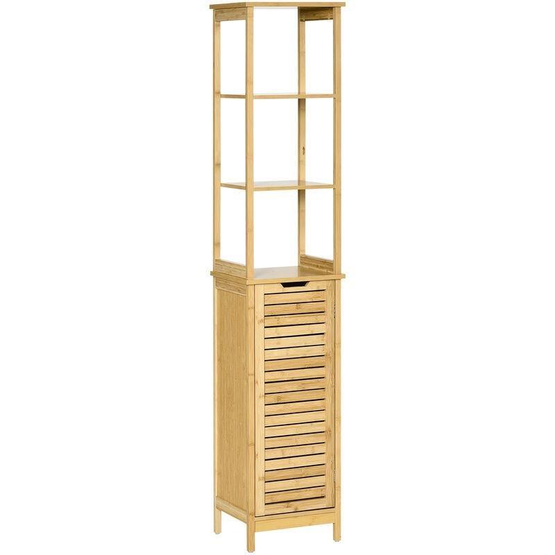 Bej Bambu MDF Raflı Banyo Dolabı-34x30x173 cm - 113710