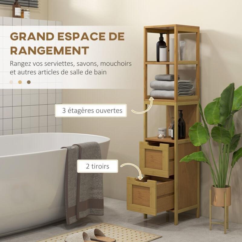 Bej Bambu ve MDF Raflı Çekmeceli Banyo Dolabı-30x30x145 cm - 113930