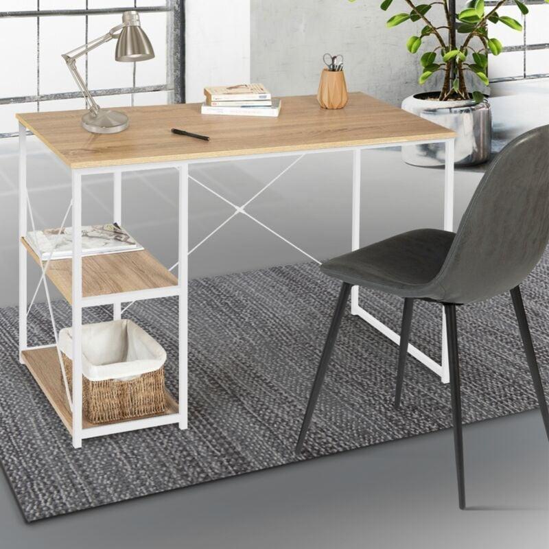 Bej Beyaz Ahşap Metal Raflı Bilgisayar Masası-110x60x75 cm - 115032