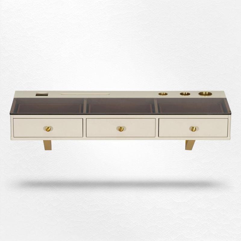 Bej Cam Üst Tablalı Organizer Bölmeli Duvara Monte Makyaj Masası - 120 cm - 121306