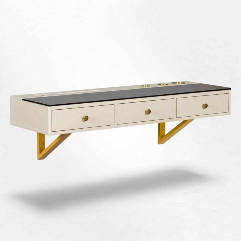 Bej Cam Üst Tablalı Organizer Bölmeli Duvara Monte Makyaj Masası - 120 cm - 121306