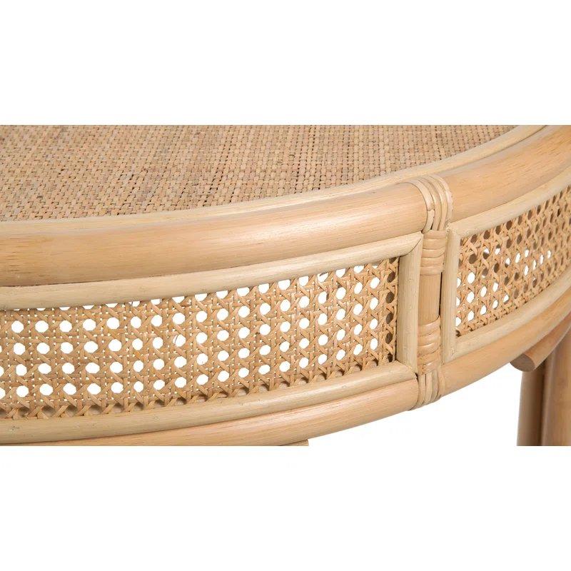 Bej Doğal Rattan Örgü Detaylı Yarım Ay Dresuar - 101x44x87 cm - 132560