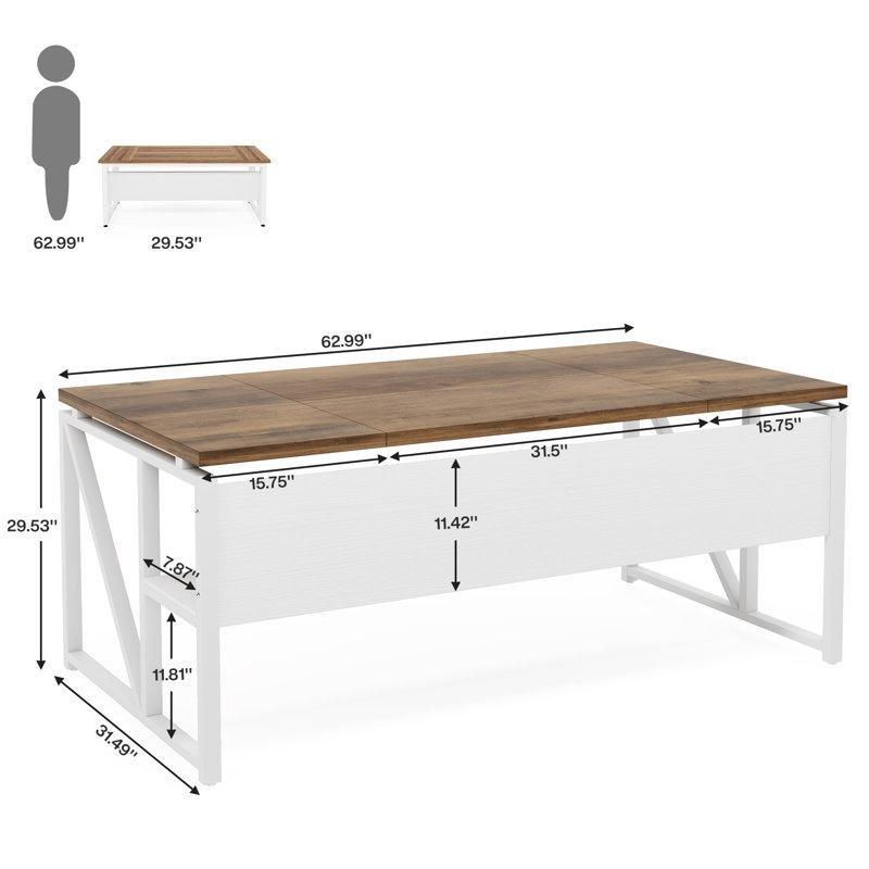 Bej Endüstriyel Ahşap Çizilmeye Dayanıklı Raflı Bilgisayar Masası-160x80x75 cm - 116781