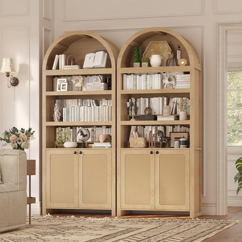 Bej Endüstriyel Ahşap Kemerli ve Kapaklı Kitaplık - 80x40x206 cm - 141346