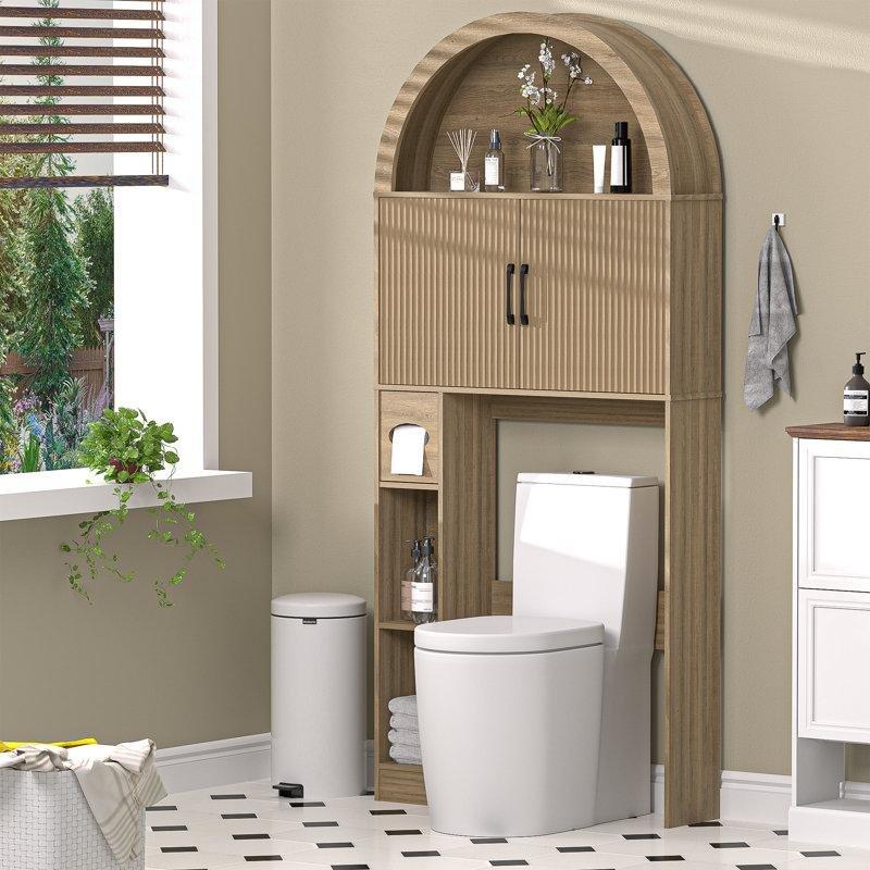 Bej Endüstriyel Ahşap Metal Kulplu Ayarlanabilir Raflı Kapaklı Çamaşır Makinesi Dolabı-172x78x20 cm - 117825