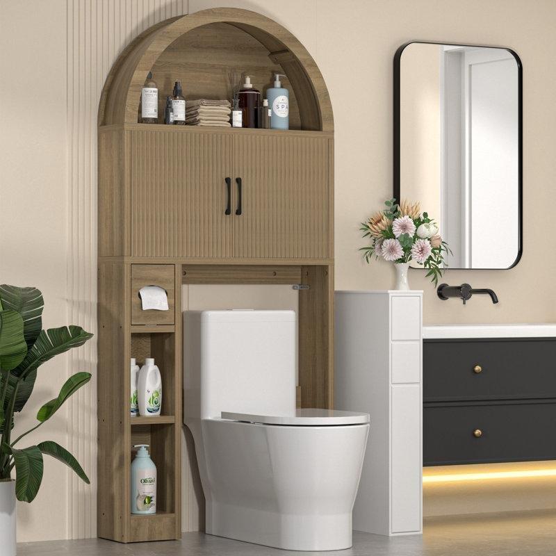Bej Endüstriyel Ahşap Metal Kulplu Ayarlanabilir Raflı Kapaklı Çamaşır Makinesi Dolabı-172x78x20 cm - 117825