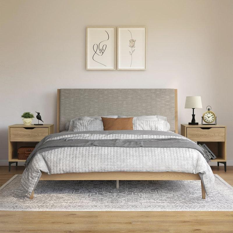 Bej Endüstriyel Ahşap Tek Çekmeceli ve Raflı Komodin - 48x40x54 cm - 127400