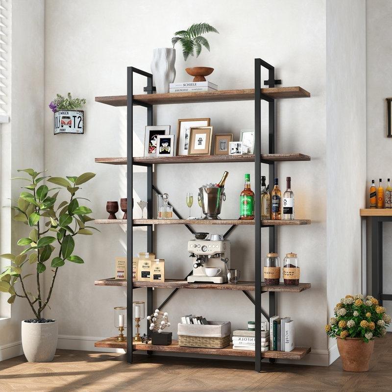 Bej Kahverengi Metal ve Endüstriyel Ahşap 5 Raflı Çapraz Destekli Kitaplık - 120x178 cm - 141748 Bej Kahverengi Metal ve Endüstriyel Ahşap 5 Raflı Çapraz Destekli Kitaplık - 120x178 cm - 141748