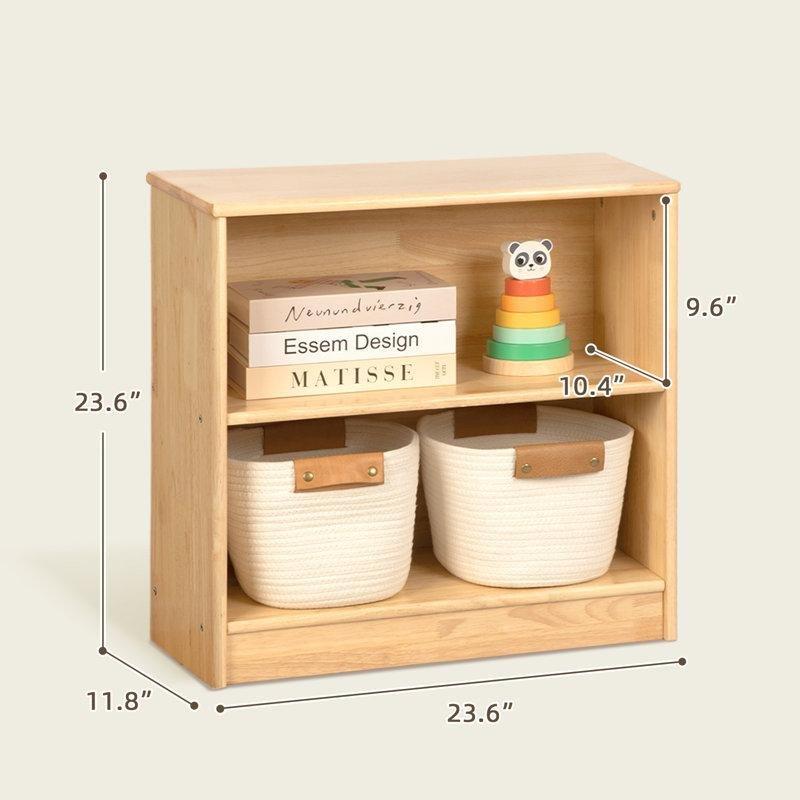 Bej Masif Ahşap 2 Raflı Montessori Kitaplık - 60x60x30 cm - 141154