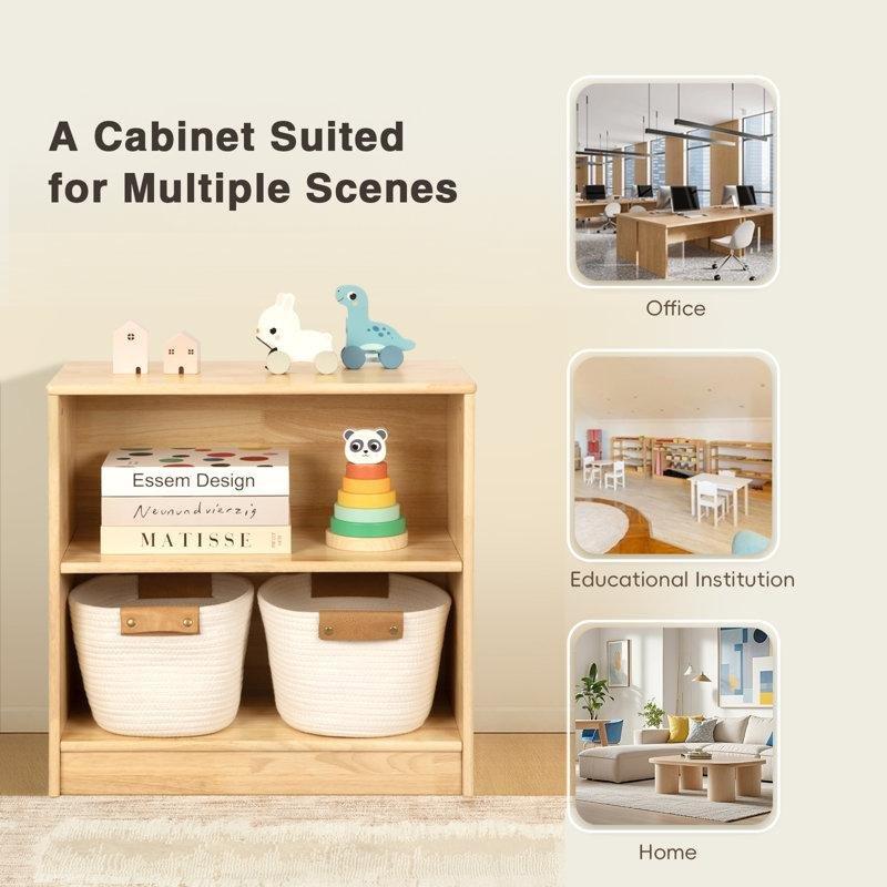 Bej Masif Ahşap 2 Raflı Montessori Kitaplık - 60x60x30 cm - 141154