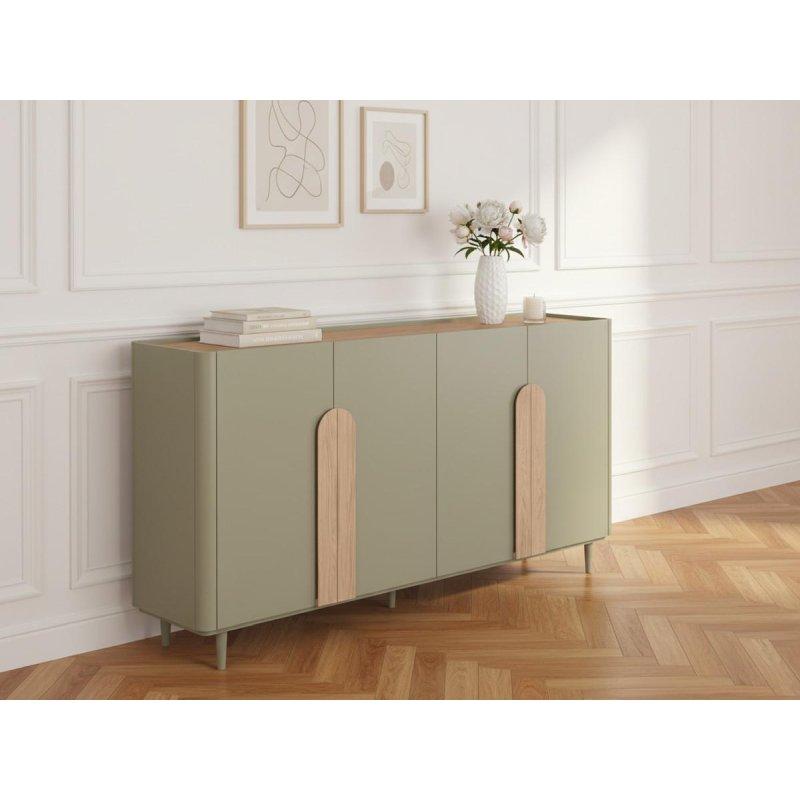 Bej Masif Ahşap Ayaklı Ahşap Üst Tablalı 4 Kapaklı Konsol - 200x102 cm - 129551