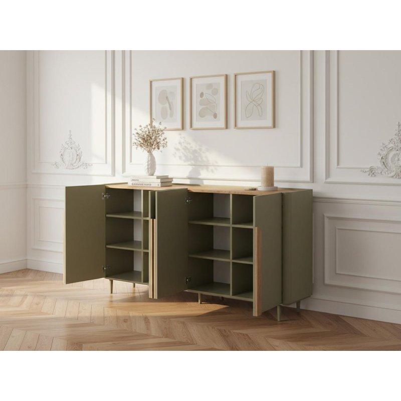 Bej Masif Ahşap Ayaklı Ahşap Üst Tablalı 4 Kapaklı Konsol - 200x102 cm - 129551