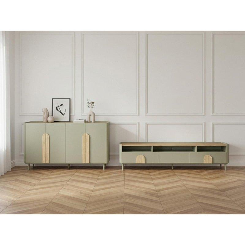 Bej Masif Ahşap Ayaklı Yuvarlak Hatlı Konsol - 200x48 cm - 129318