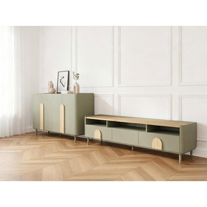 Bej Masif Ahşap Ayaklı Yuvarlak Hatlı Konsol - 200x48 cm - 129318