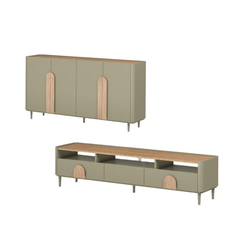 Bej Masif Ahşap Ayaklı Yuvarlak Hatlı Konsol - 200x48 cm - 129318