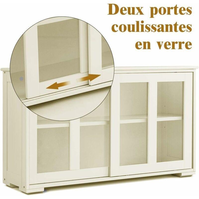 Bej MDF Sürgülü Cam Kapaklı ve Ayarlanabilir Raflı Konsol - 107x33x63 cm - 129288