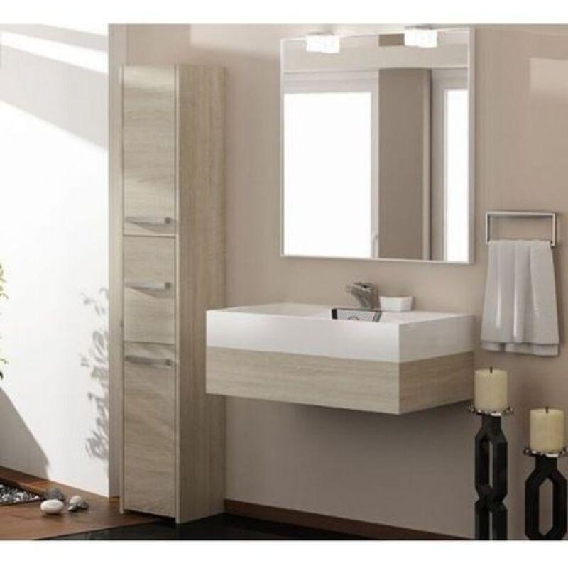 Bej Melamin Kaplı Yonga Levha 3 Kapaklı Raflı Banyo Dolabı-30x30x170 cm - 113896