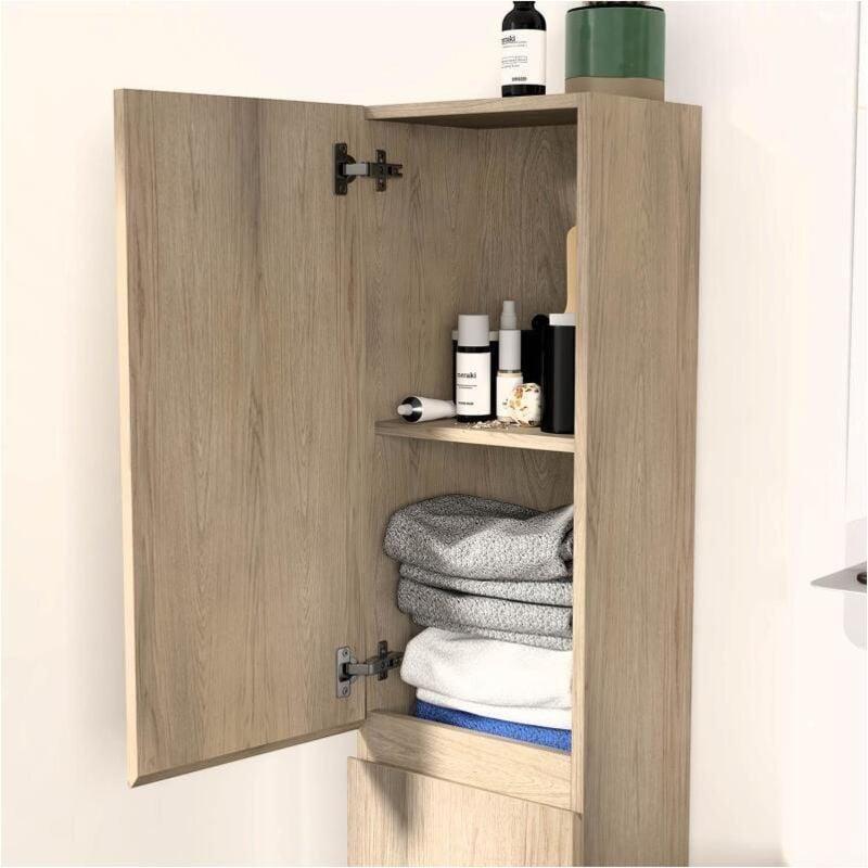 Bej Melamin Kaplı Yonga Levha Duvara Asılır Raflı Banyo Dolabı-30x24x140 cm - 113676