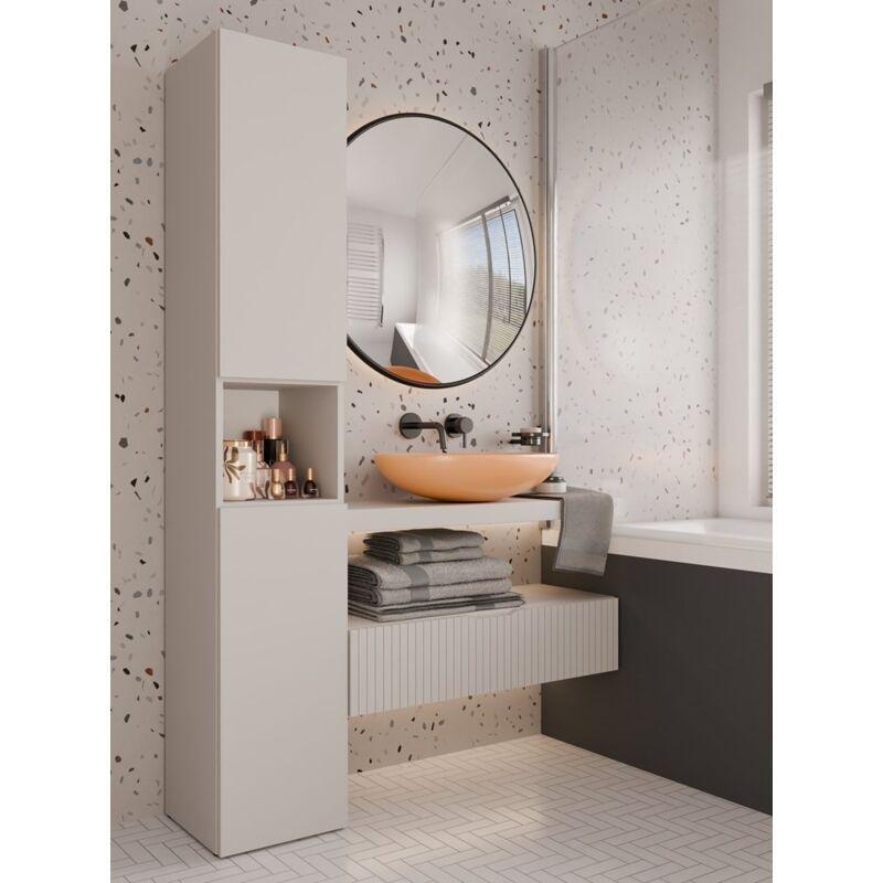 Bej Melamin Kaplı Yonga Levha Kirli Sepetli Raflı Banyo Dolabı-31x30x174 cm - 113652