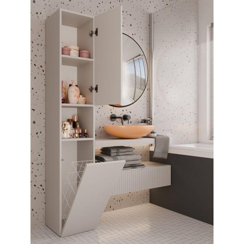 Bej Melamin Kaplı Yonga Levha Kirli Sepetli Raflı Banyo Dolabı-31x30x174 cm - 113652