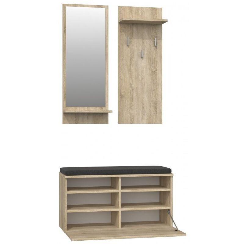 Bej Melamin Yonga Levha Minderli ve Askılıklı Aynalı Ayakkabılık - 85x35x46 cm - 118829