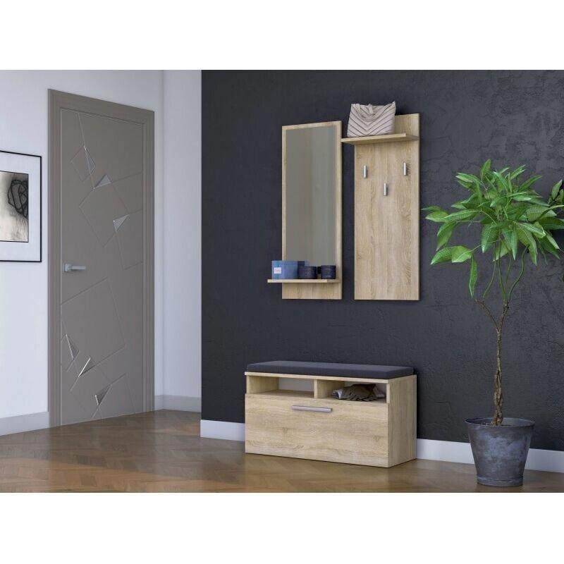 Bej Melamin Yonga Levha Minderli ve Askılıklı Aynalı Ayakkabılık - 85x35x46 cm - 118829