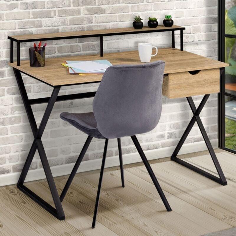 Bej Metal ve Yonga Levha Çapraz Ayaklı Çekmeceli Bilgisayar Masası-110x60x88 cm - 115295