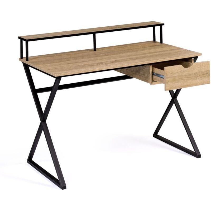 Bej Metal ve Yonga Levha Çapraz Ayaklı Çekmeceli Bilgisayar Masası-110x60x88 cm - 115295