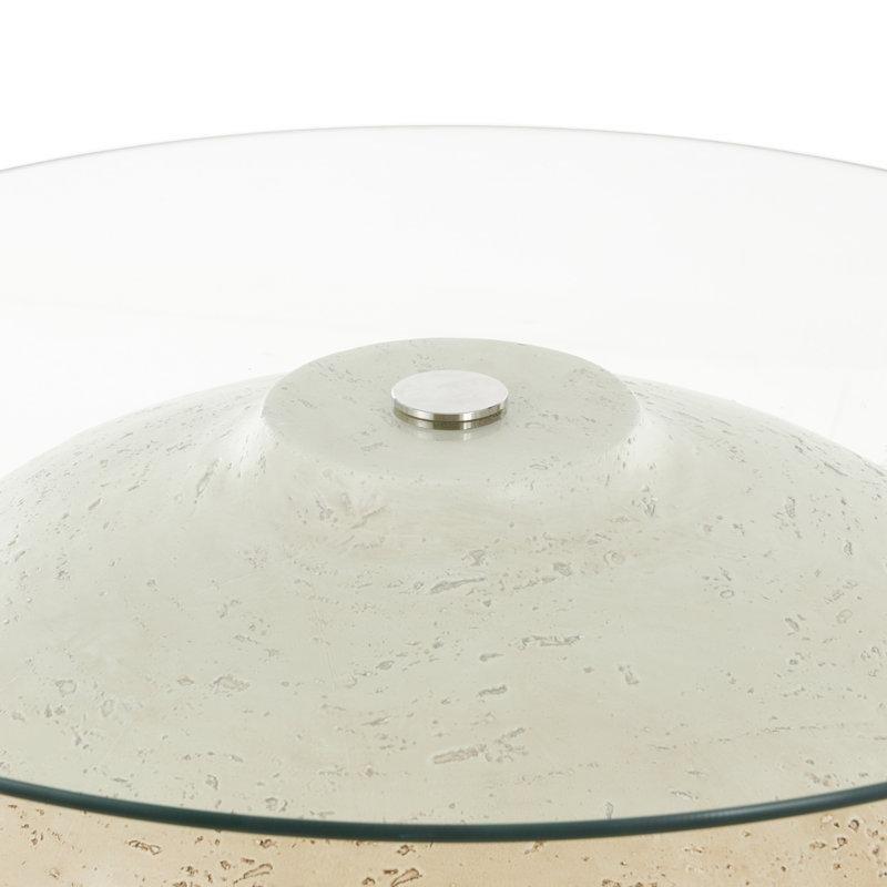 Bej Reçine Masif Ayaklı Yuvarlak Cam Sehpa-77x46 cm - 117780